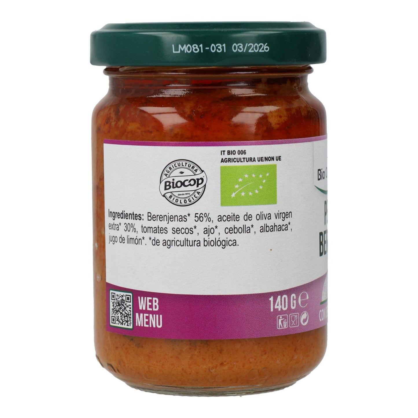 Pesto de Beringela Vegan Bio Organica Italia 140 gr 