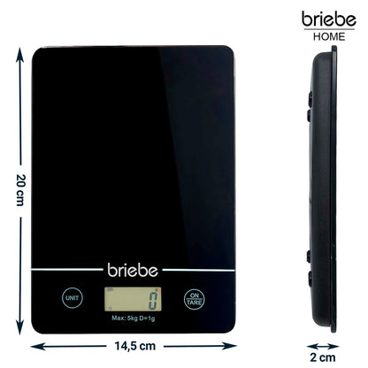 Báscula Cocina Digital Balanza Alta Precisión, Peso Comida Hasta 5kg Graduación 1g Función Tara, Briebe, Kw1163, Negro_2