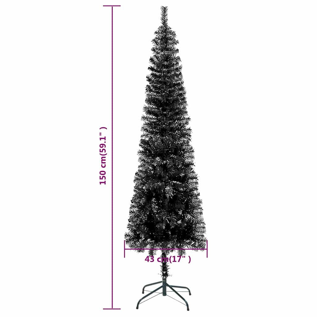 Vidaxl Árbol De Navidad Delgado Con Luces Y Bolas Negro 150 Cm_2