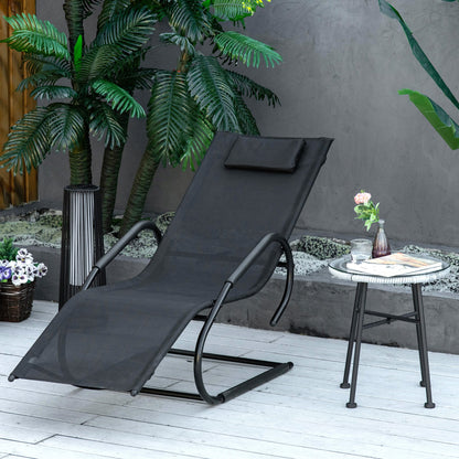 Outsunny Tumbona De Jardín Con Reposacabezas Y Reposapiés 160x59,5x83 Cm Negro_1