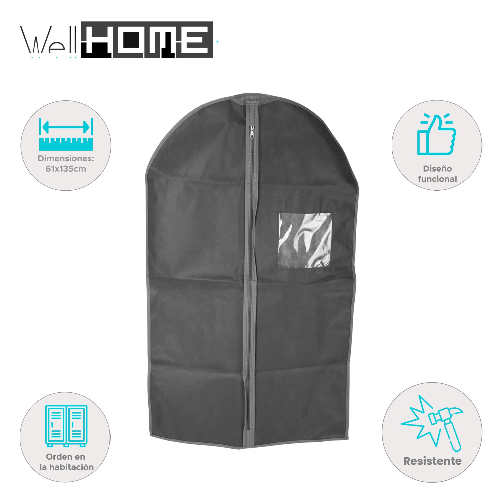 Well Home Bolsa De Traje No Tejida De Alta Calidad Con Cremallera Y Ventana - 61x135cm En Gris Oscuro_1