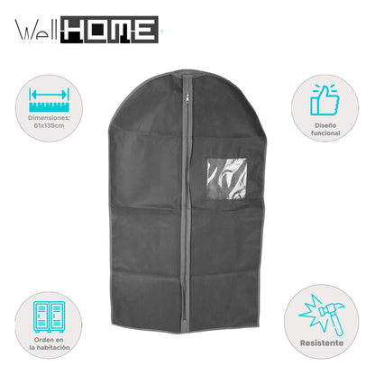Well Home Bolsa De Traje No Tejida De Alta Calidad Con Cremallera Y Ventana - 61x135cm En Gris Oscuro_1