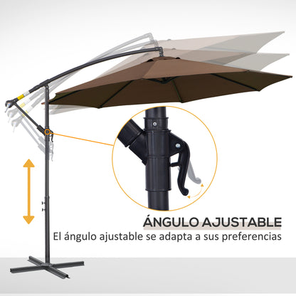 Outsunny Parasol Excéntrico Ø295 Cm Con Ángulo Ajustable Base Cruzada Café_5