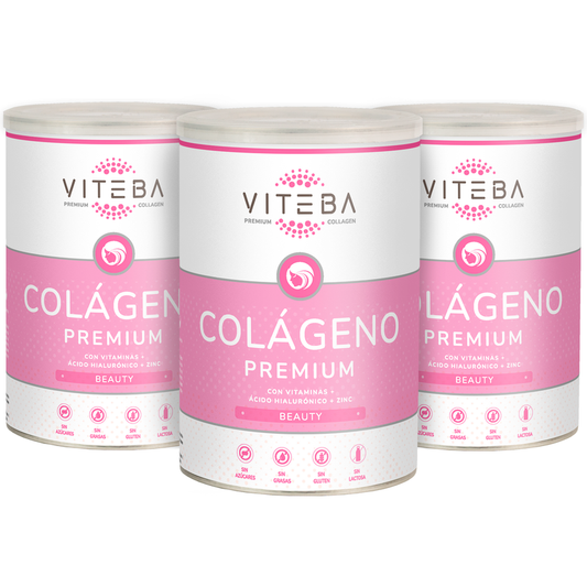 Pack de 3 botes Colágeno Beauty Viteba 330g x 3 - SIN sabor NI olor - Ácido Hialurónico, Vit. C y Zinc_0