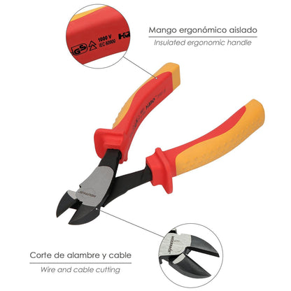 Alicates Corte Diagonal 180 Mm. Mangos Aislados Acero Cromo Vanadio Pelacables, Corta Cables, Pelador Cables
