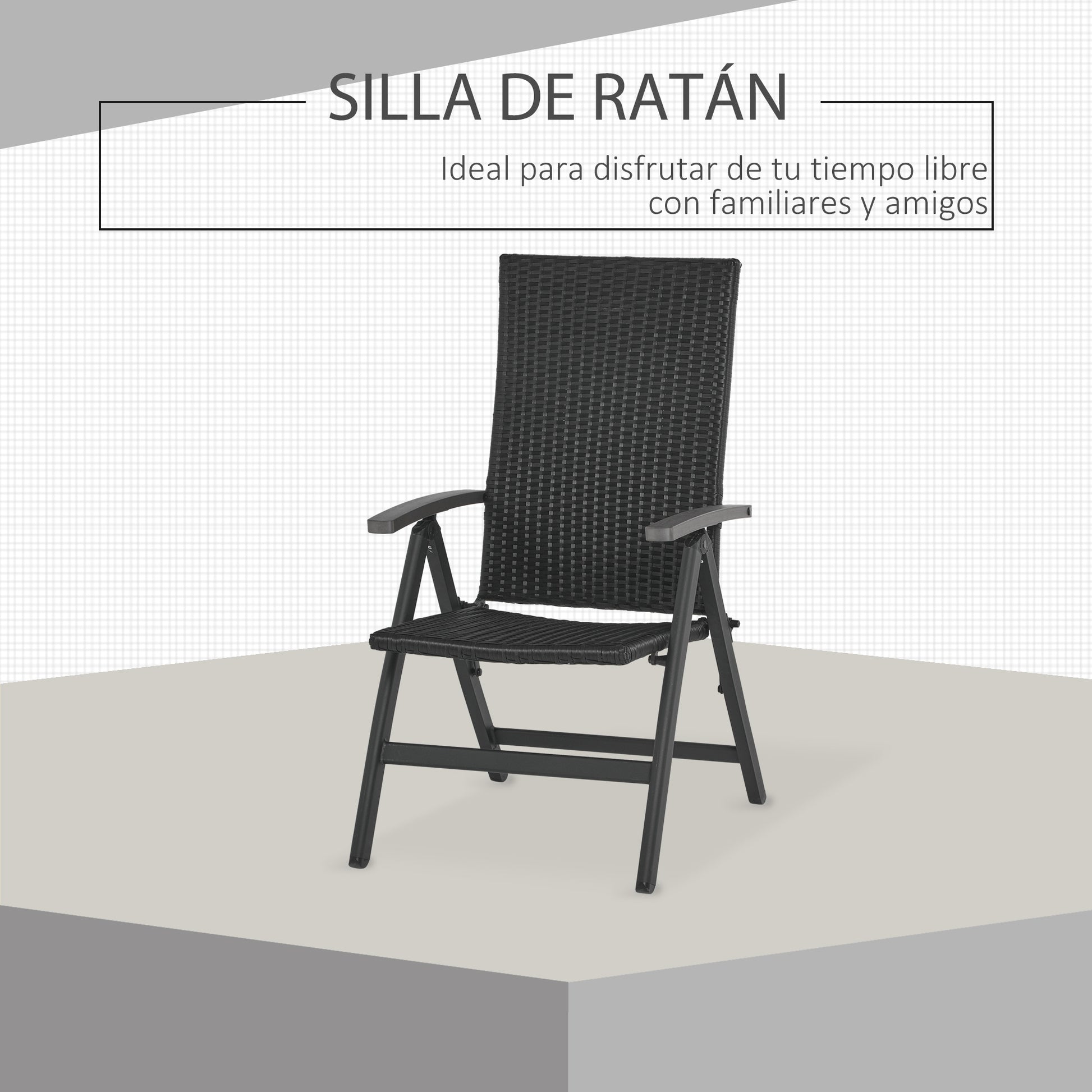 Outsunny Silla Plegable De Ratán Con 5 Posiciones Reclinable Aluminio 59x68x107_5