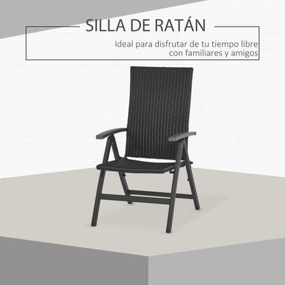 Outsunny Silla Plegable De Ratán Con 5 Posiciones Reclinable Aluminio 59x68x107_5