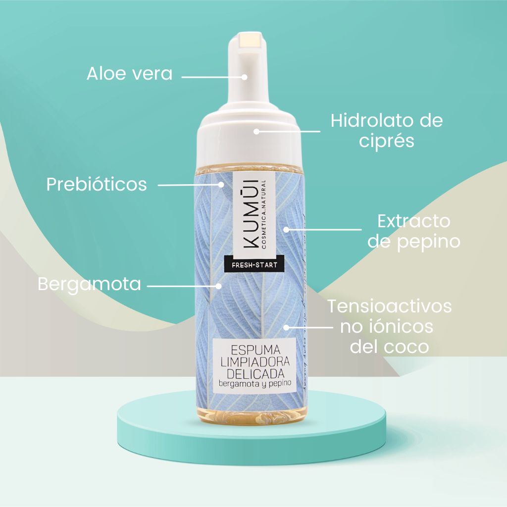 Espuma Limpiadora Delicada Bergamota y Pepino con Prebióticos KUMUI 155ml_1
