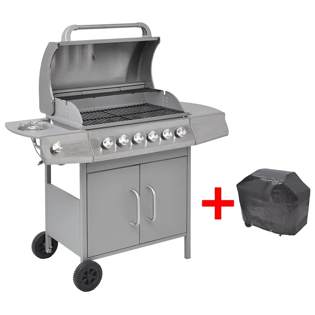Vidaxl Barbacoa Grill De Gas 6+1 Quemadores Plateada_0
