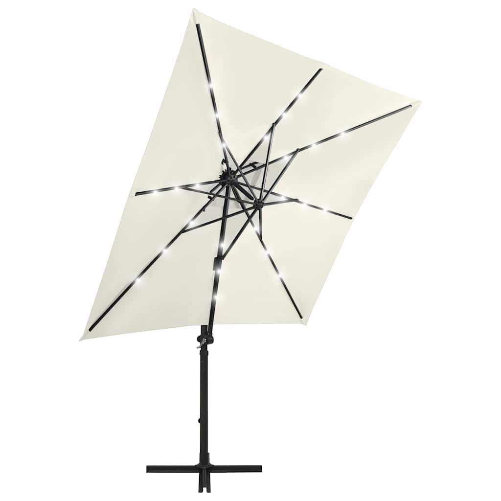Vidaxl Sombrilla De Jardín Voladiza Con Palo Y Luces Led Arena 250 Cm_1