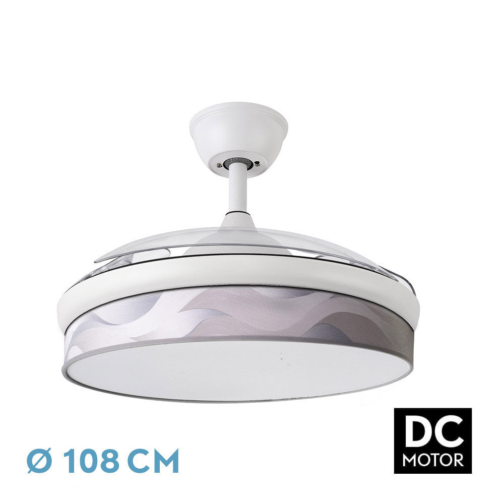 Ventilador Dc Moda 72w Blanco/ola Gris 108d 3aspas 7200lm 3000k,4000k,6000k Remoto+memoria+temporizador_0