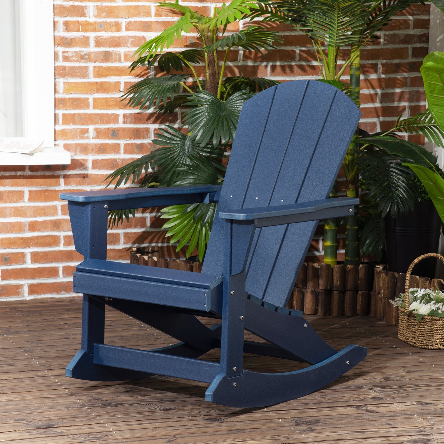 Outsunny Silla Mecedora De Jardín De Estilo Adirondack 73,5x93x91,5 Cm Azul_1