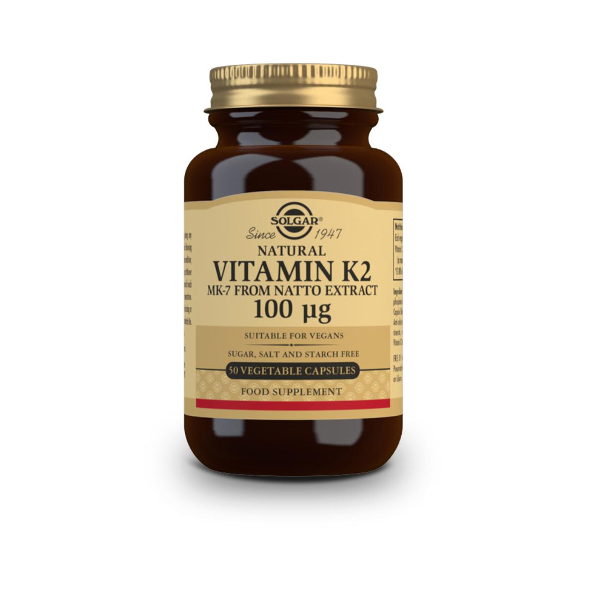 Vitamina K2, 50 cápsulas vegetais de 100 mcg