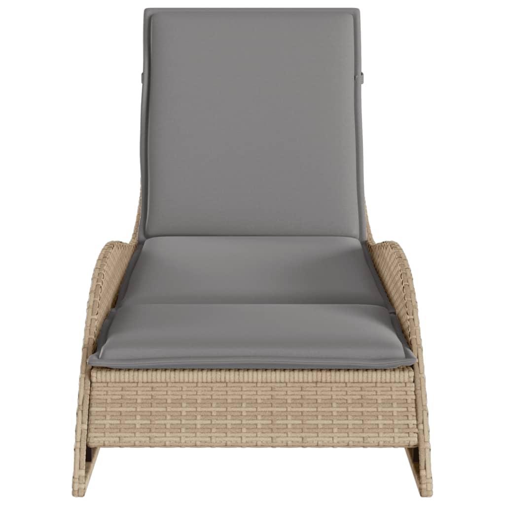 Tumbona Con Cojín Ratán Sintético Beige 60x205x73 Cm / Vetonek_3