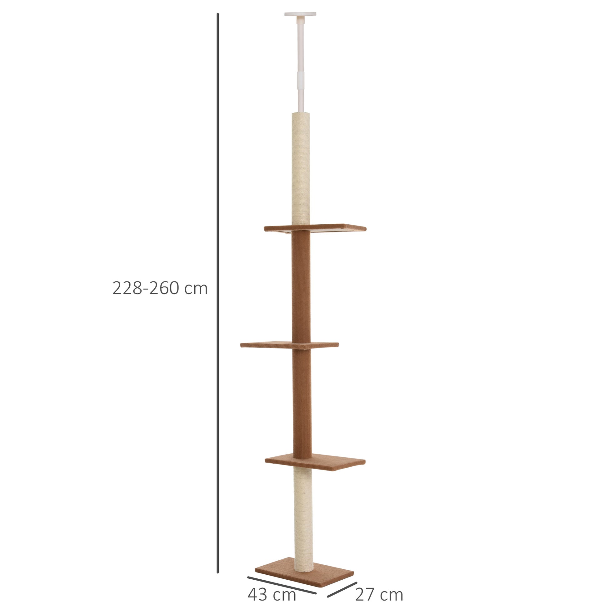 Pawhut Árbol Para Gatos Rascador 43x27x228-260cm Altura Ajustable 4 Plataformas_2