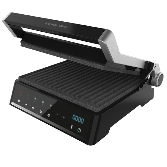 Parrilla Eléctrica Rock?ngrill Smart, 2000w De Potencia, Sistema De Ajuste De Tiempo Y Temperatura, Apertura 180º,placa Extraíbles Aptas Para Lavava_0