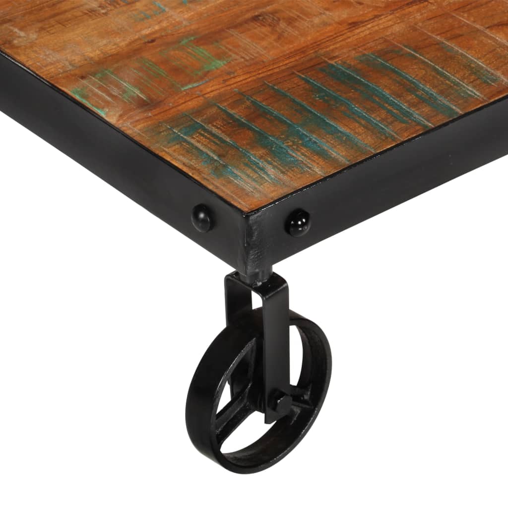 Mesa De Centro Con Ruedas Madera Maciza Reciclada 100x60x26 Cm_4