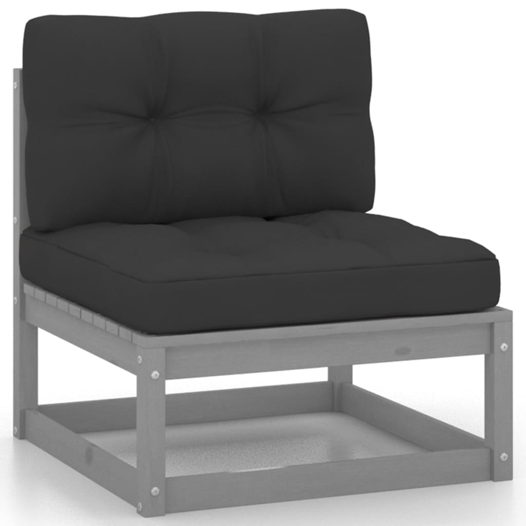 Set De Muebles De Jardín 10 Pzas Con Cojines Madera Pino Gris / Vetonek_2