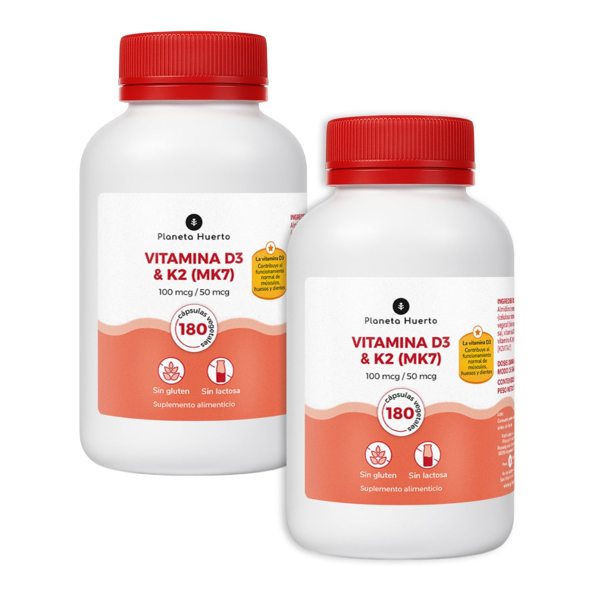Pack 2xVitamina D3 e K2 Mk7 Planeta Huerto 180 Cápsulas