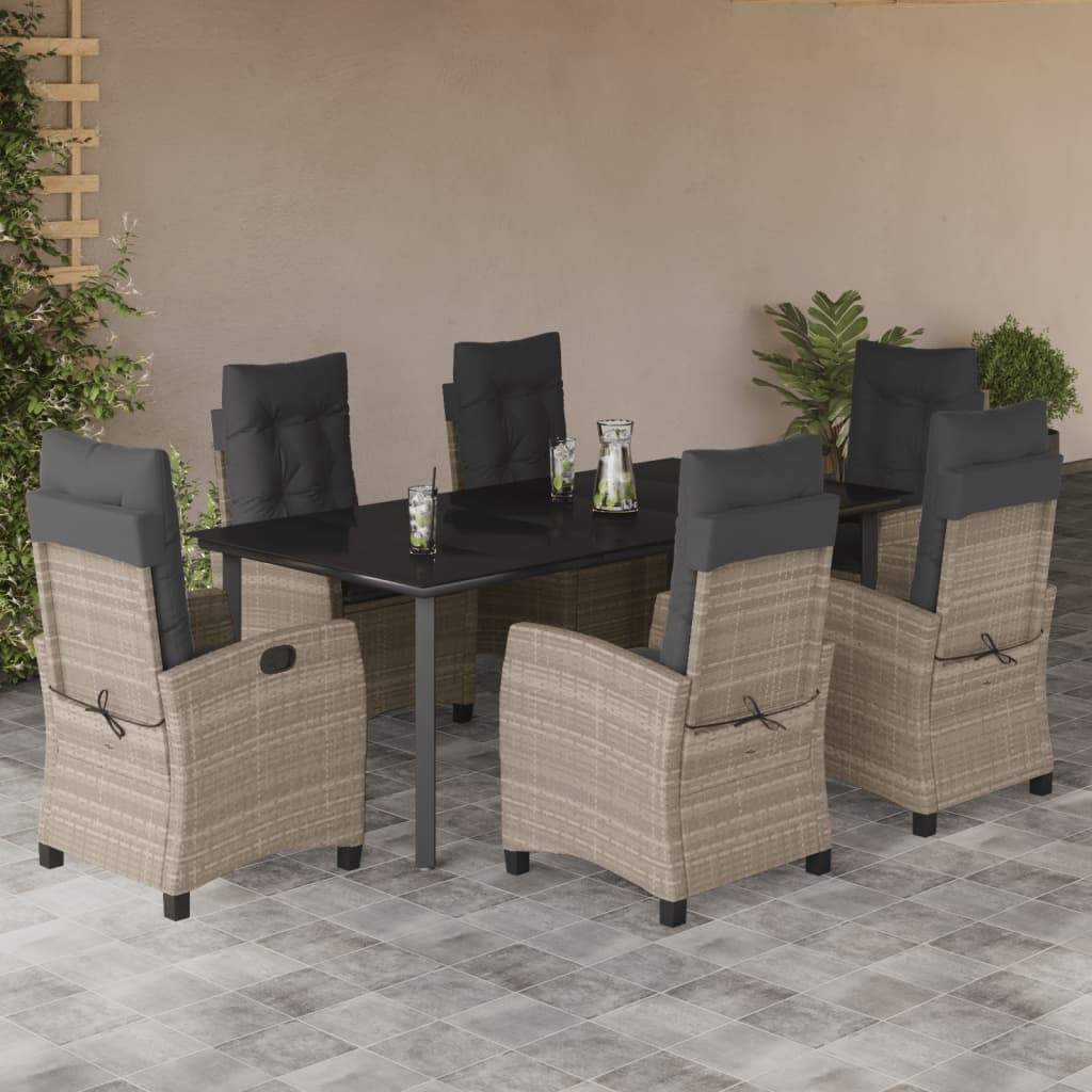 Set Comedor Jardín 7 Pzas Y Cojines Ratán Sintético Gris Claro / Vetonek_3