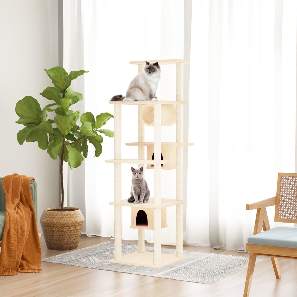 Rascador Para Gatos Con Postes De Sisal Crema 169 Cm_1
