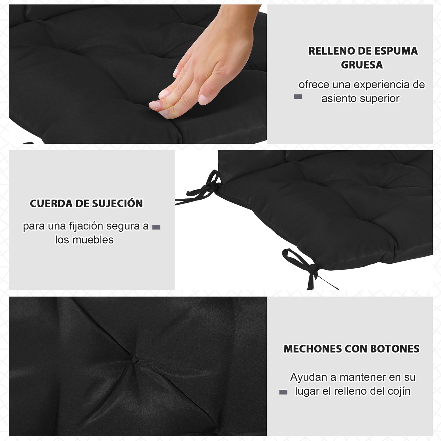 Outsunny Conjunto De 2 Cojines Para Silla Con Respaldo 50x98x8 Cm Negro_5