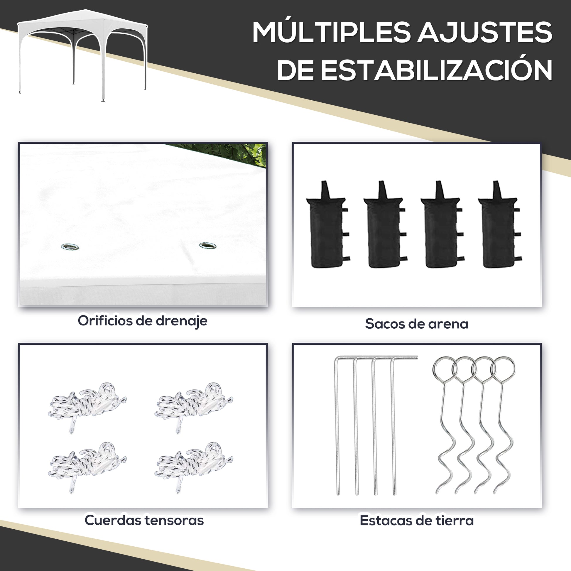 Outsunny Carpa Plegable 3x3 M Altura Ajustable Con Bolsa De Transporte Blanco_5