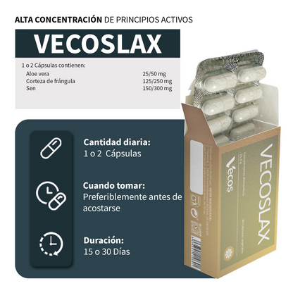 Vecoslax Vecos 30 Cápsulas | Regulación Del Tránsito Intestinal Y Alivio Del Estreñimiento Ocasional | Sen Y Frángula_2