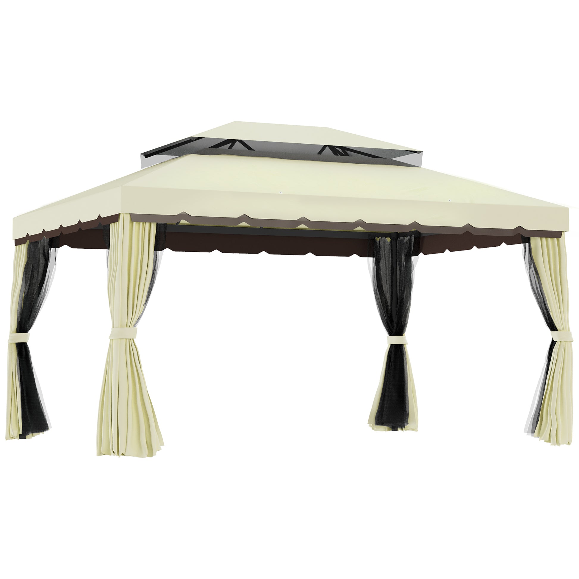 Outsunny Cenador De Jardín 4x3 M Con Doble Techo 4 Cortinas 4 Mosquiteras Crema_0
