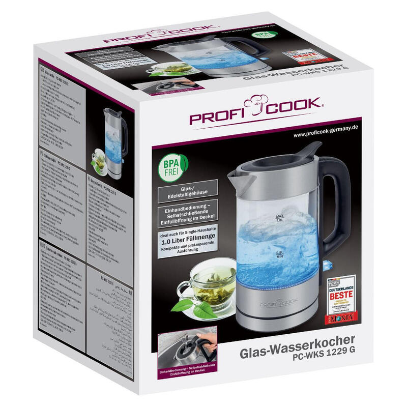 Proficook Pc-wks 1229 G Tetera Eléctrica 1 L 1600 W Acero Inoxidable, Transparente_2