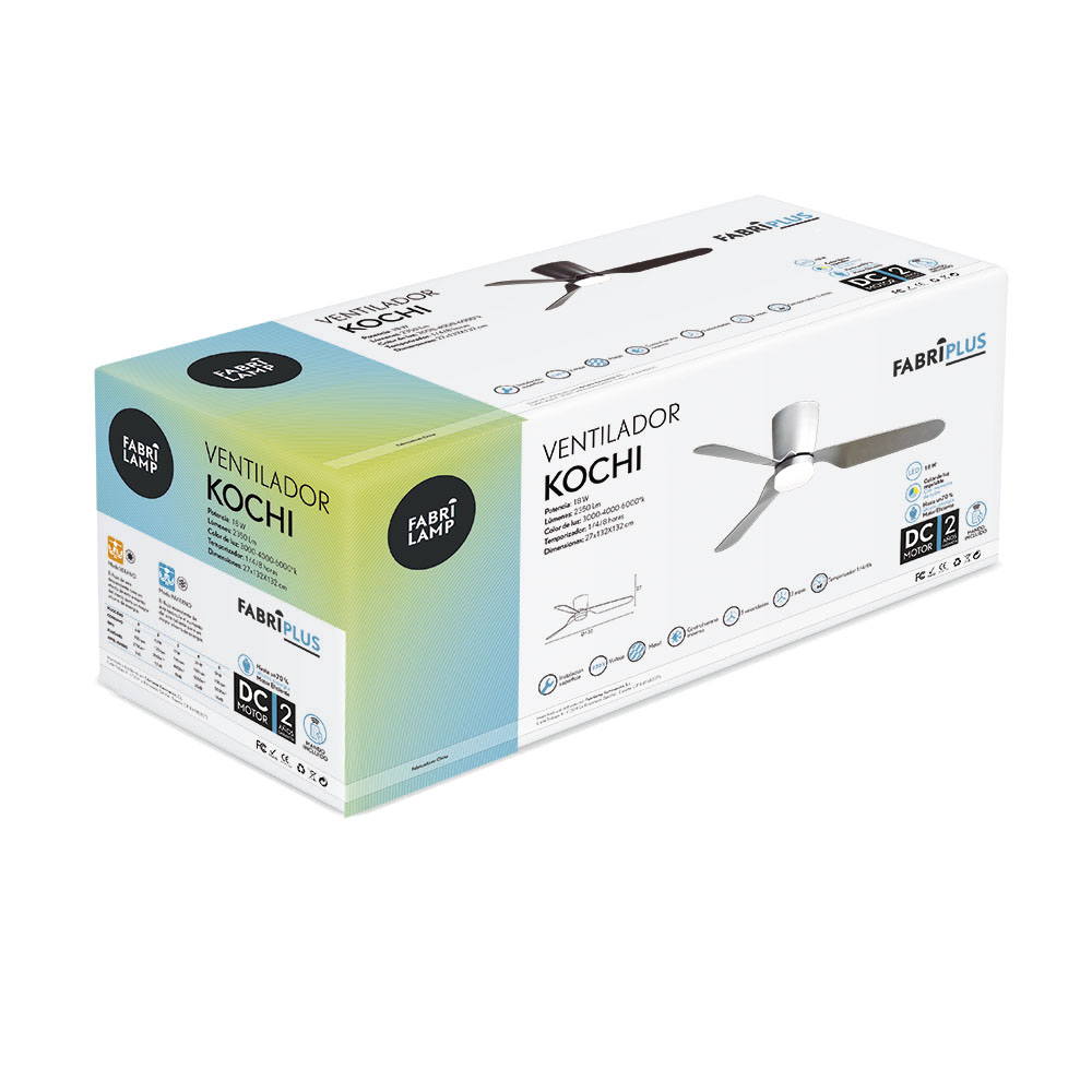 Ventilad 18w Dc Kochi Blanco 3 Aspas Blancas 5 Veloc. 3000k, 4000k, 6000k C/remoto Y Temporizador 132 D_1