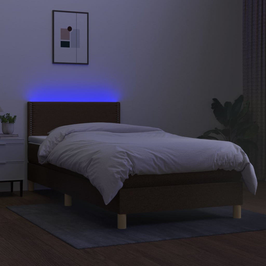 Cama Box Spring Con Colchón Led Tela Marrón Oscuro 100x200 Cm / Vetonek_0