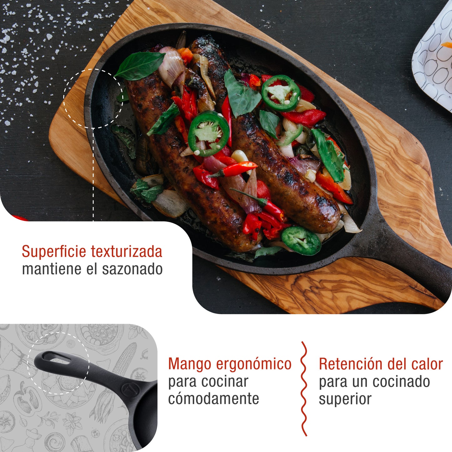 Victoria Sartén Fajita Hierro Fundido Esmaltado Inducción 25cm, Apta Fuego, Barbacoa Cast Iron Skillet, 32036, Negro_2