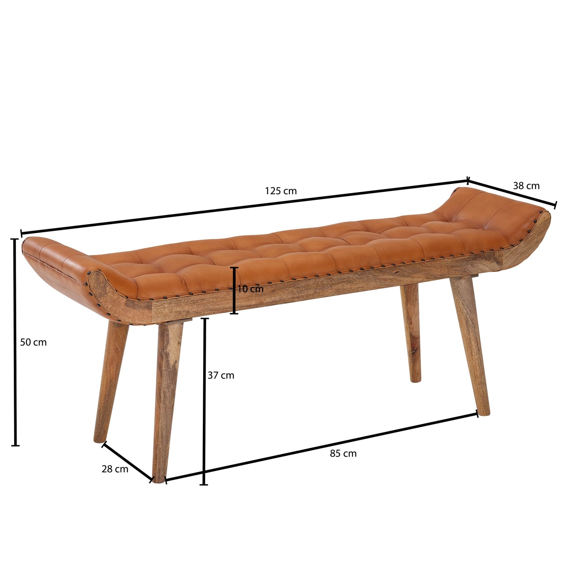 Banco De Cuero Y Madera Maciza 125x50x38 Cm_3