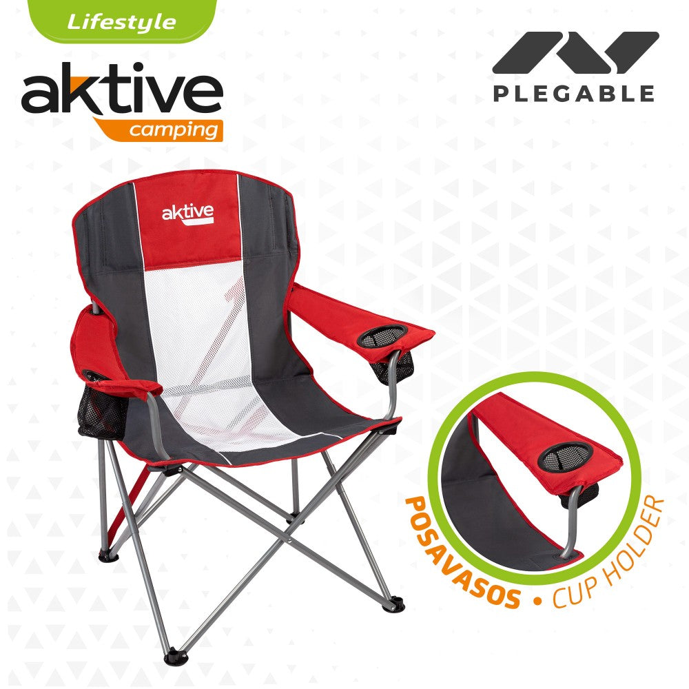 Silla Plegable Camping Xl Con Posavasos Aktive_2