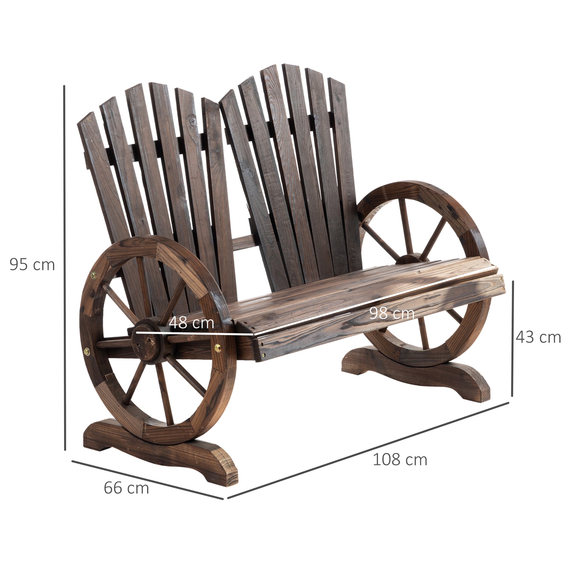 Outsunny Banco De Madera Con Apoyabrazos En Forma De Rueda 108x66x95 Cm Marrón_2