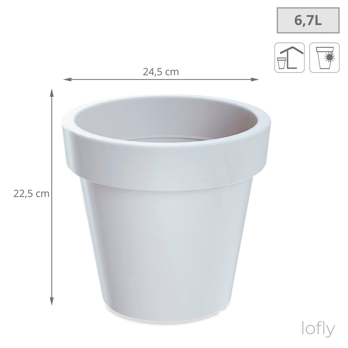 Maceta De Plastico Lofly En Color Blanco 24,5 (largo) X 24,5 (ancho) X 22,5 (alto) Cm
