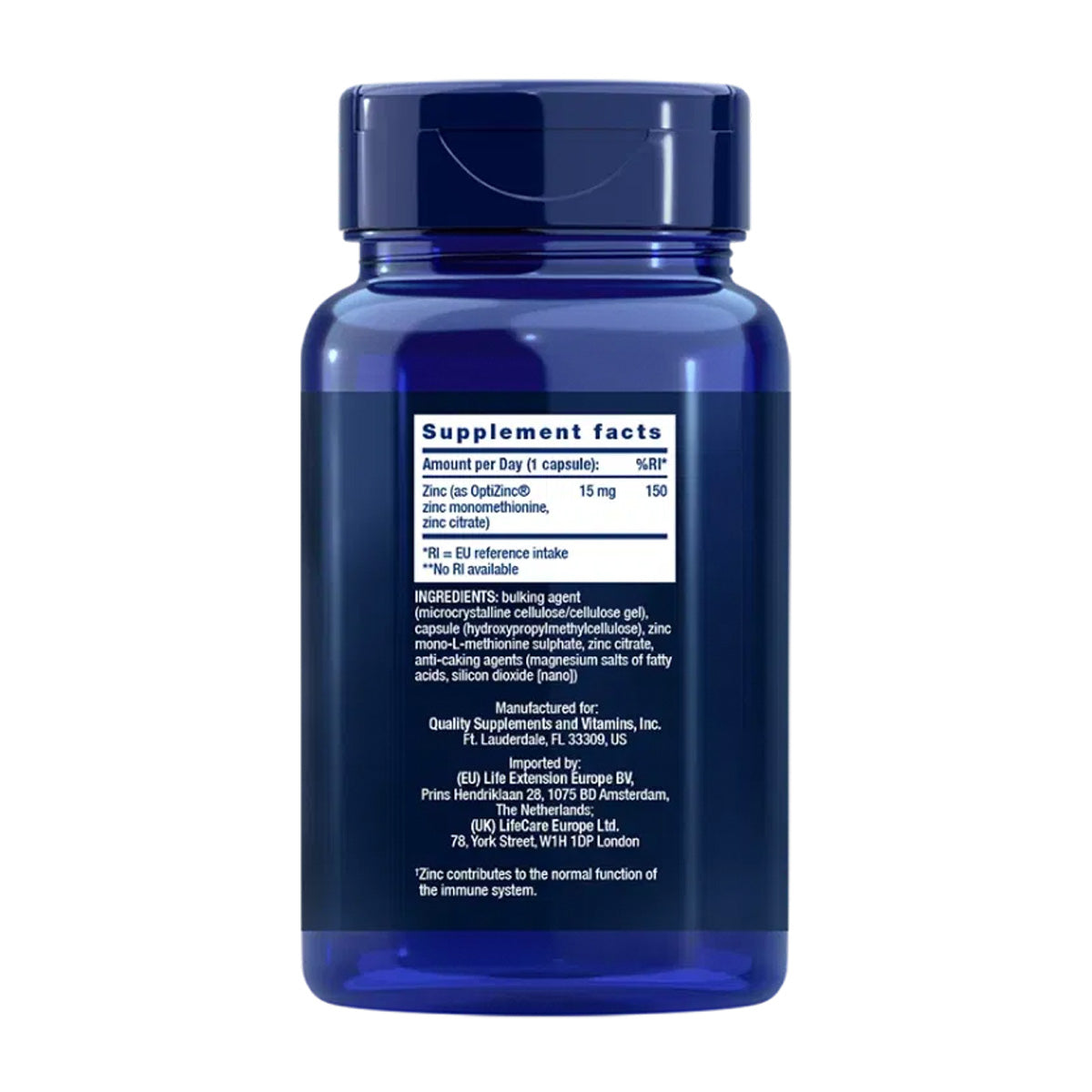 Cápsulas de Zinco 15 mg, Life Extension 150 cápsulas