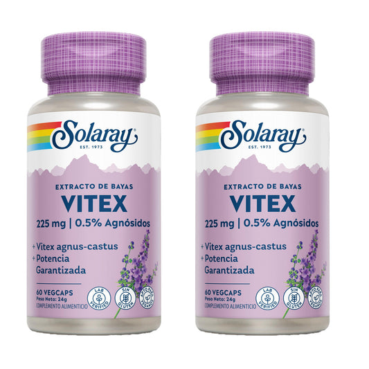 Pack de 2 Solaray Vitex (Chasteberry) 60 Cápsulas Vegetarianas - Sem glúten. Adequado para veganos.