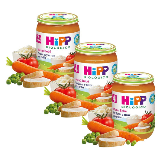 Pack de 3 frascos de legumes biológicos e arroz com frango a partir dos 4 meses HiPP 190 grHiPP