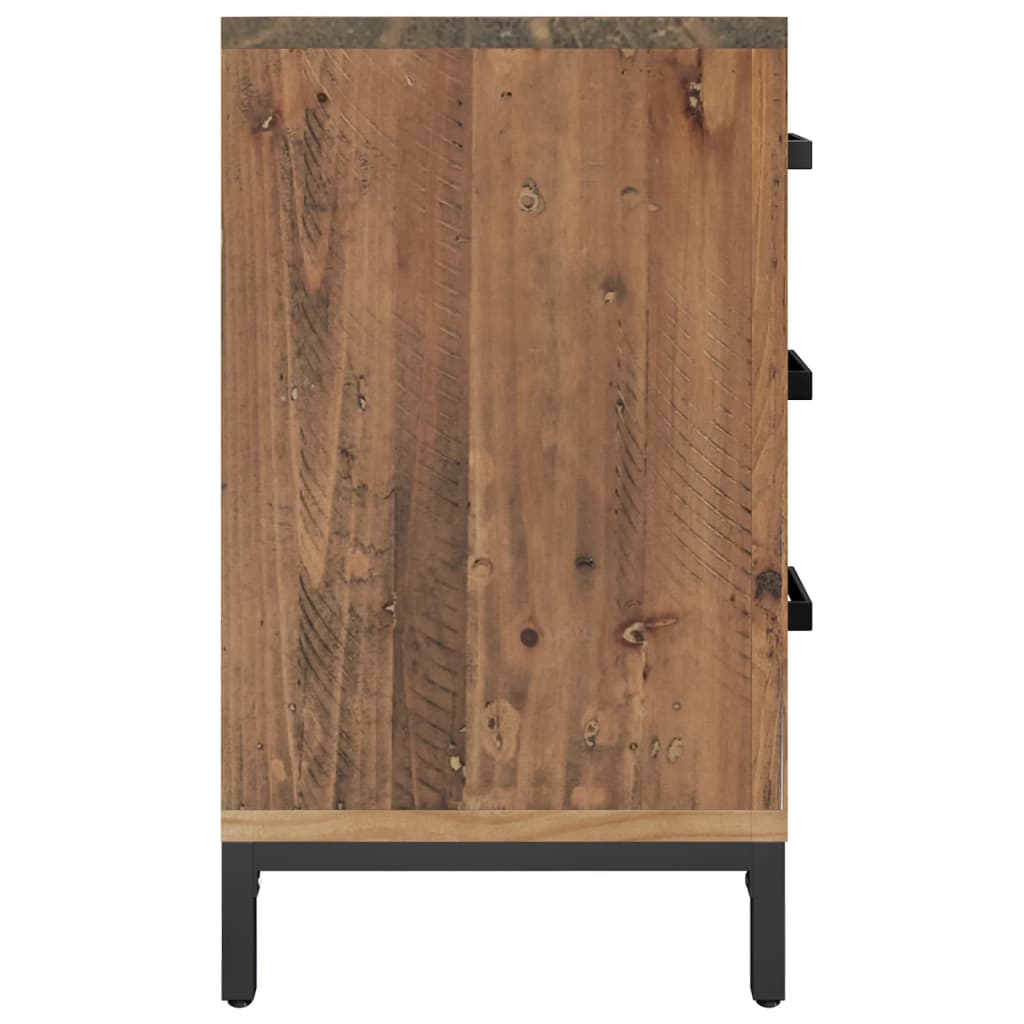Mesita De Noche Madera Maciza Pino Reciclada Marrón 40x30x55 Cm_3