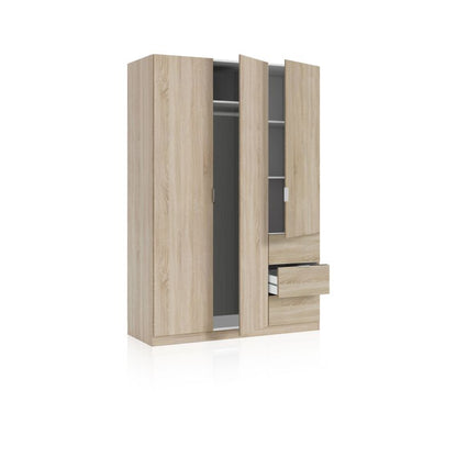 Armario Magan 3 Puertas Y 3 Cajones Melamina, Roble, 135 X 200 X 52_2