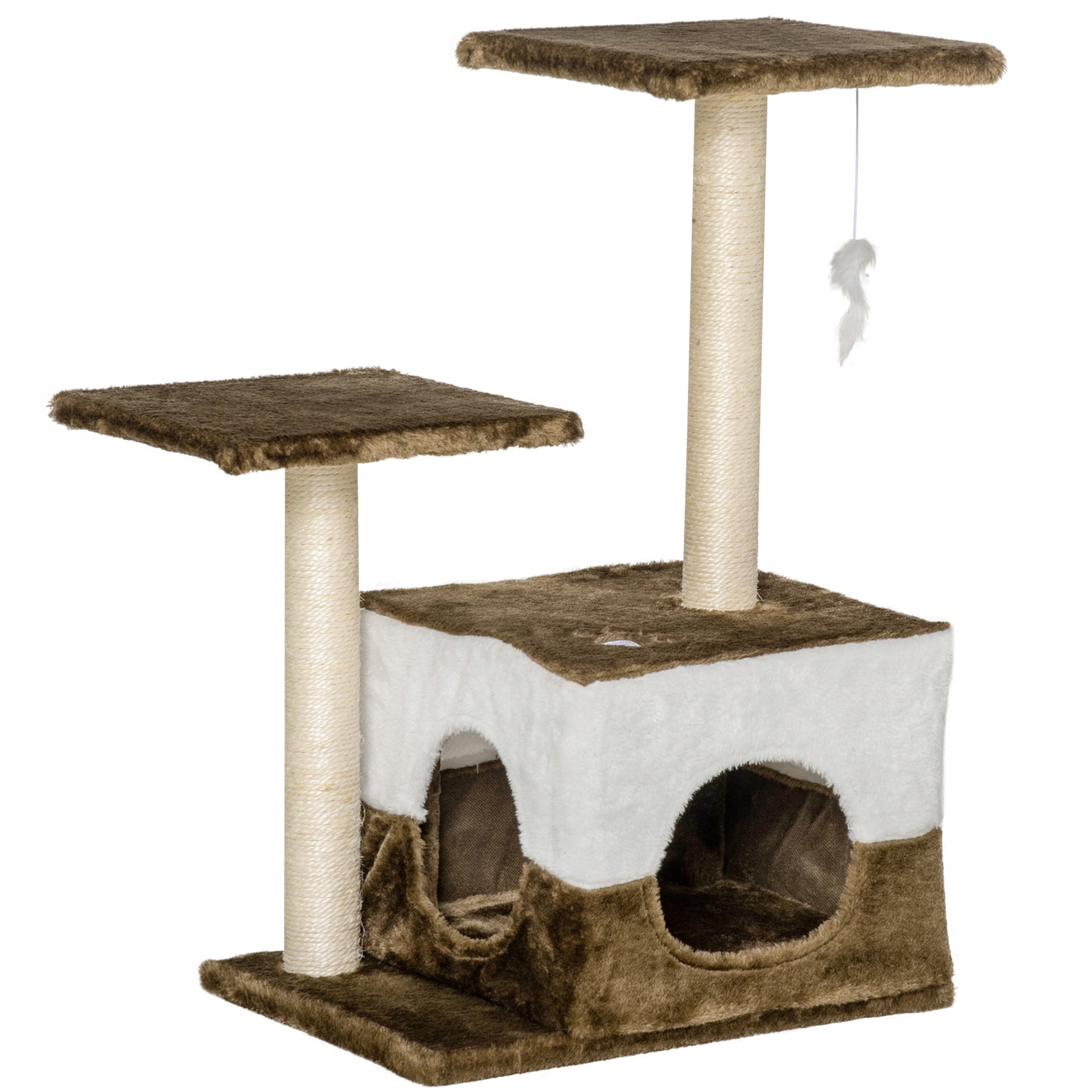 Pawhut Árbol Rascador Gatos 70 Cm Con Cueva 2 Plataformas Postes De Sisal Marrón_0