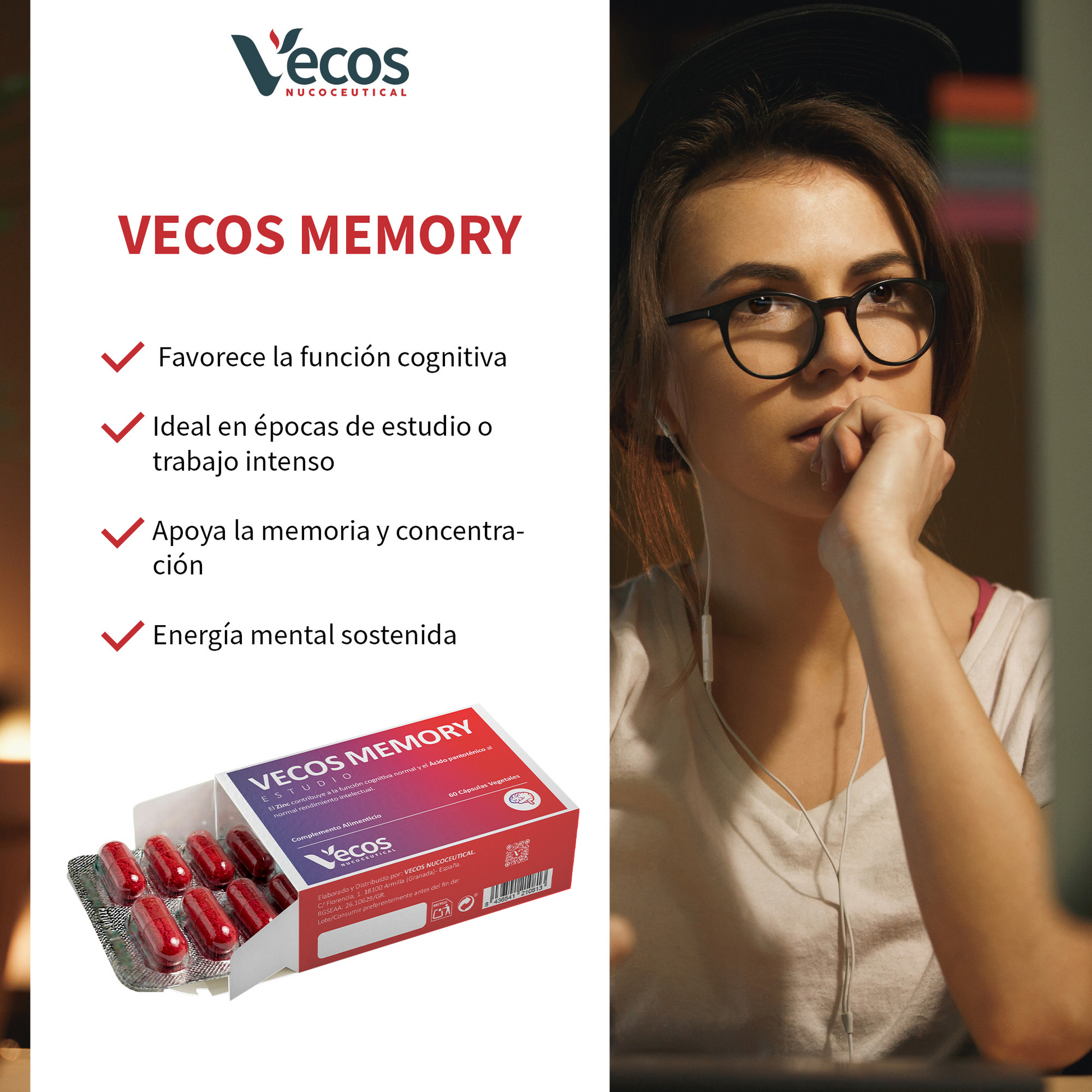 Memory Vecos 60 Cápsulas | Memoria Y Concentración | Fosfatidilserina, Dha Y Ginkgo_3