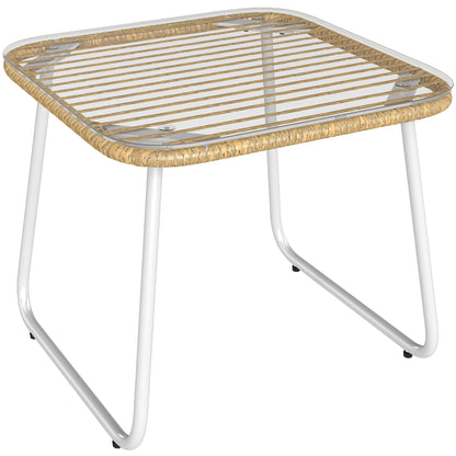 Outsunny Mesa De Jardín De Ratán Sintético Con Encimera De Vidrio Templado_0