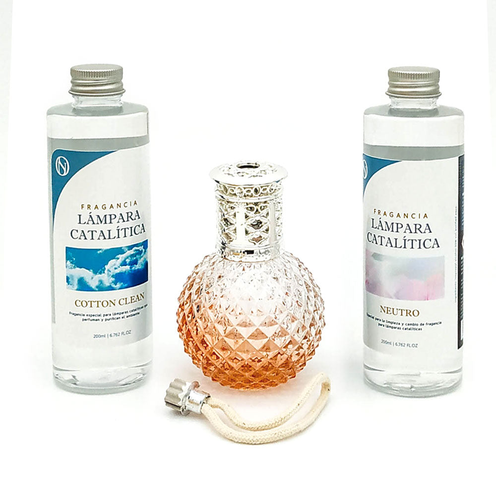 Pack Ahorro Lámpara Catalítica Orange Diamonds + Fragancia Cotton Clean 200ml + Limpiador Neutro 200ml + Mecha Repuesto_0