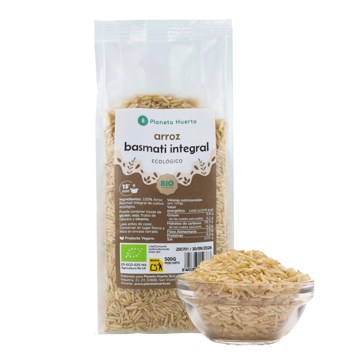 Arroz Basmati Integral Biológico Planeta Huerto 500 g