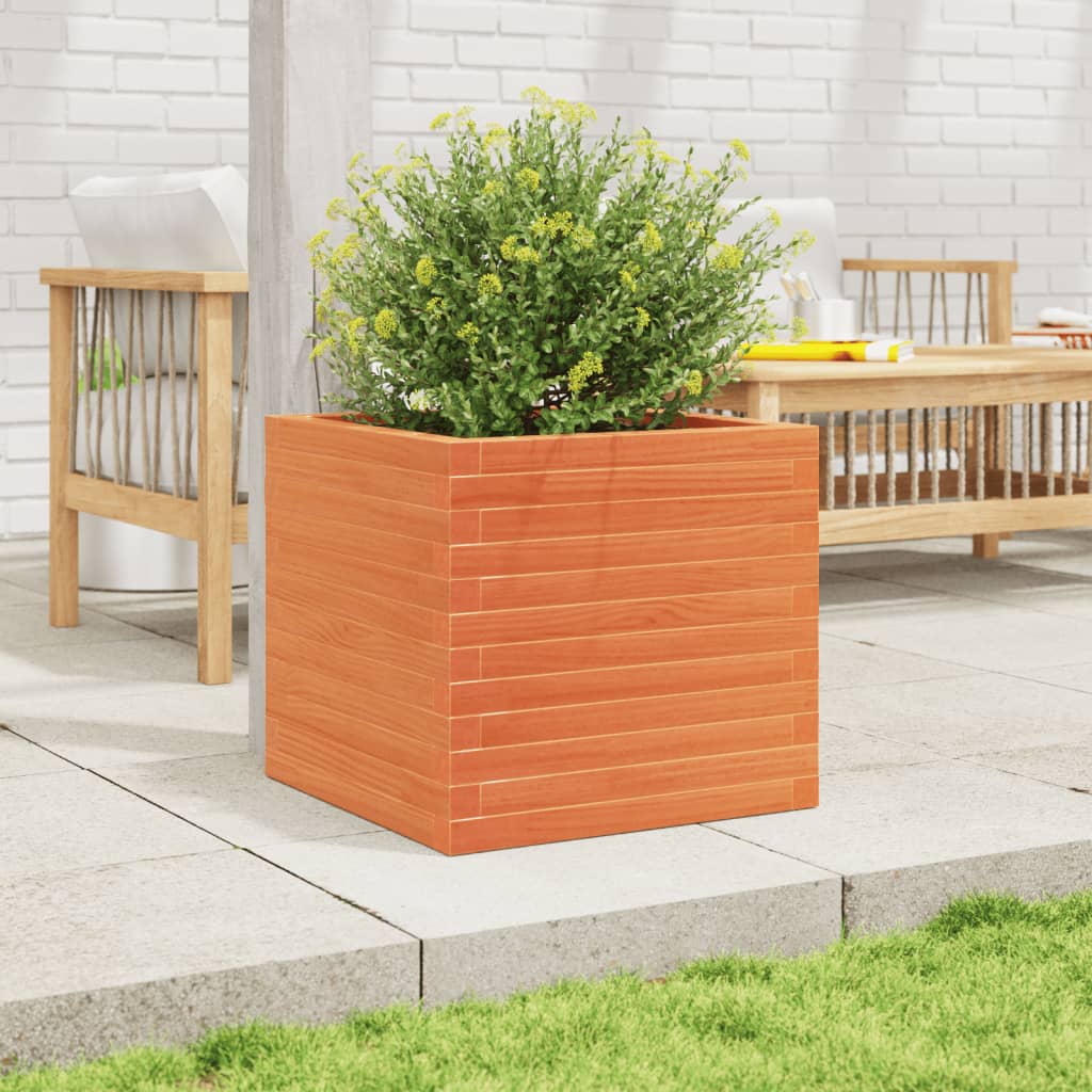 Jardinera Exterior Madera Maciza Pino Marrón Cera 50x50x46 Cm_2