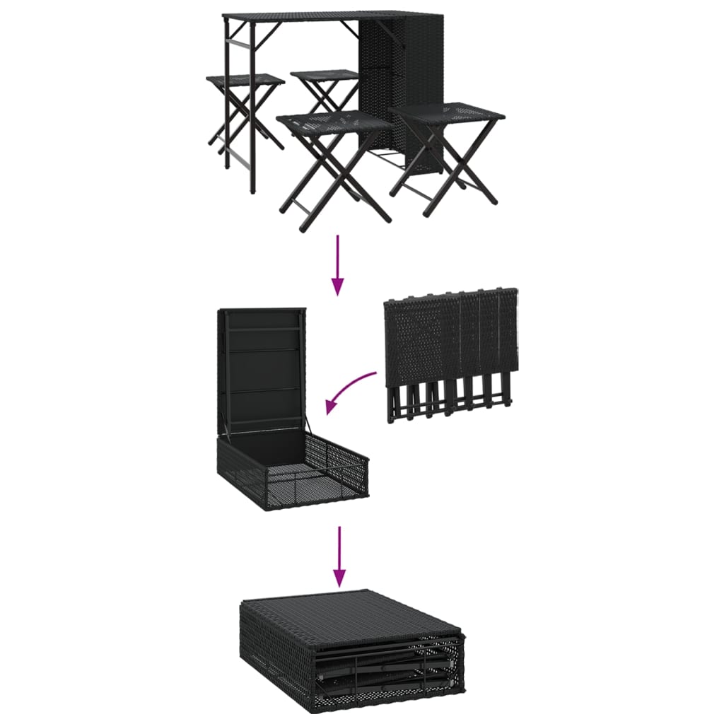 Juego De Comedor De Jardín Plegable 5 Piezas Ratán Pe Negro / Vetonek_2