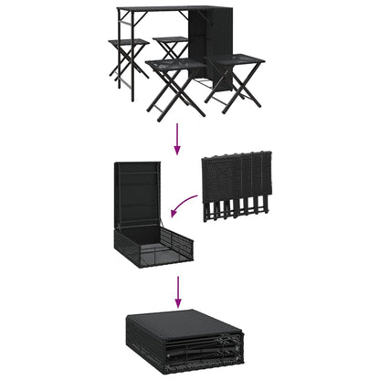 Juego De Comedor De Jardín Plegable 5 Piezas Ratán Pe Negro / Vetonek_2